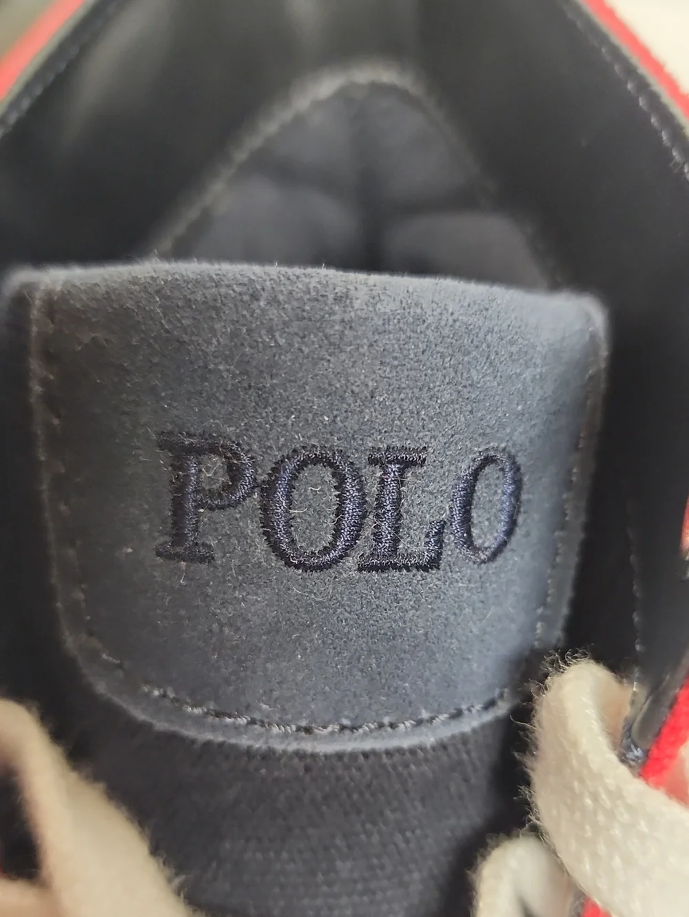 Polo by Ralph Lauren Red Solomon Sz 10.5 High-Top Sneakers with Navy Yellow Trim